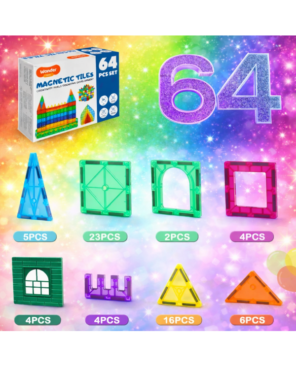 Classic Magnetic Blocks 64 Pieces The Original Magnetic Building Toys for Boys and Girls Ages 3 4 5 6