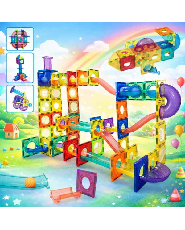 Running Ball 100 Pieces, Set of Magnetic Building Blocks and Building Blocks, Educational Toys for Children