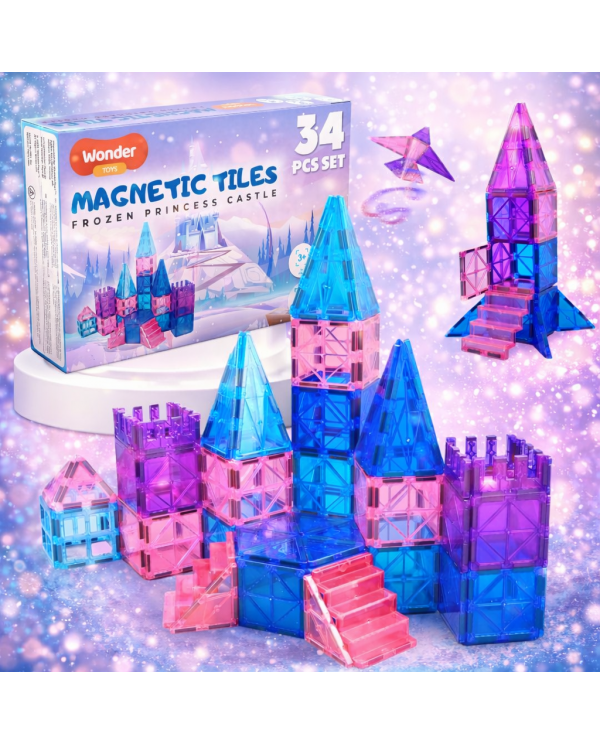 Frozen Princess Castle 34 Pieces Magnetic Tiles, Perfect Birthday Gift