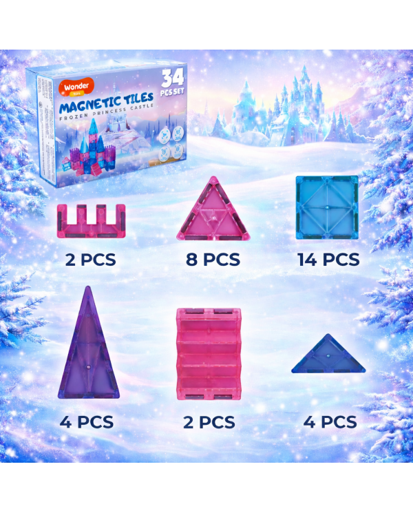 Frozen Princess Castle 34 Pieces Magnetic Tiles, Perfect Birthday Gift