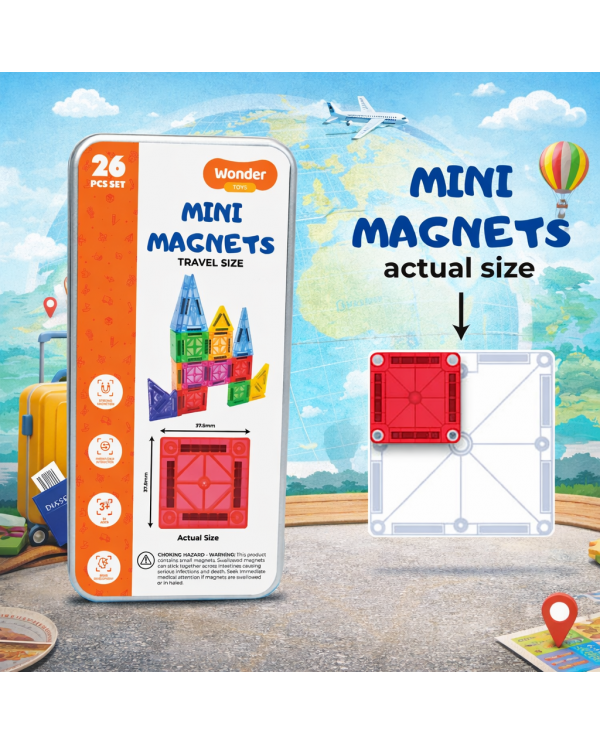 Mini Magnetic Blocks – 26 Pieces Travel Set Educational Magnet Construction Toy