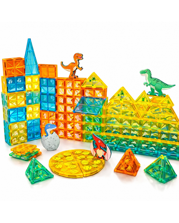 Dinosaur Magnetic Tiles Construction Set – 63 Pieces